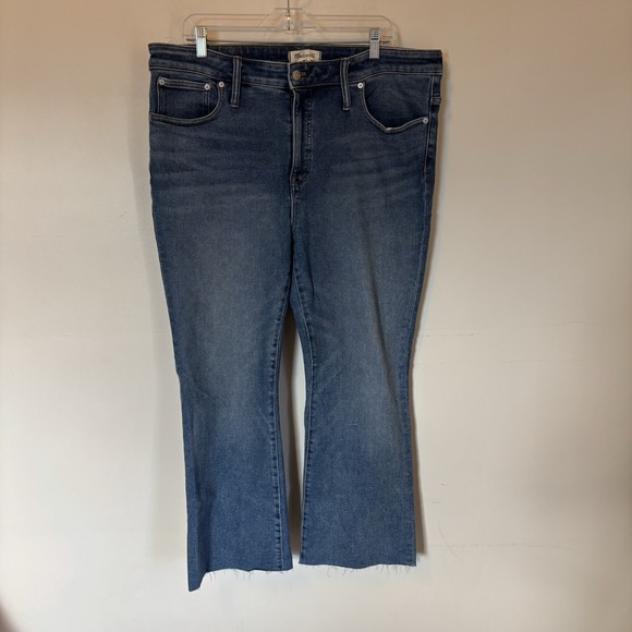 Madewell Denim - Madewell Cali Demi Boot Jeans 34 Tall Blue Denim High Rise Raw Hem 27.5"